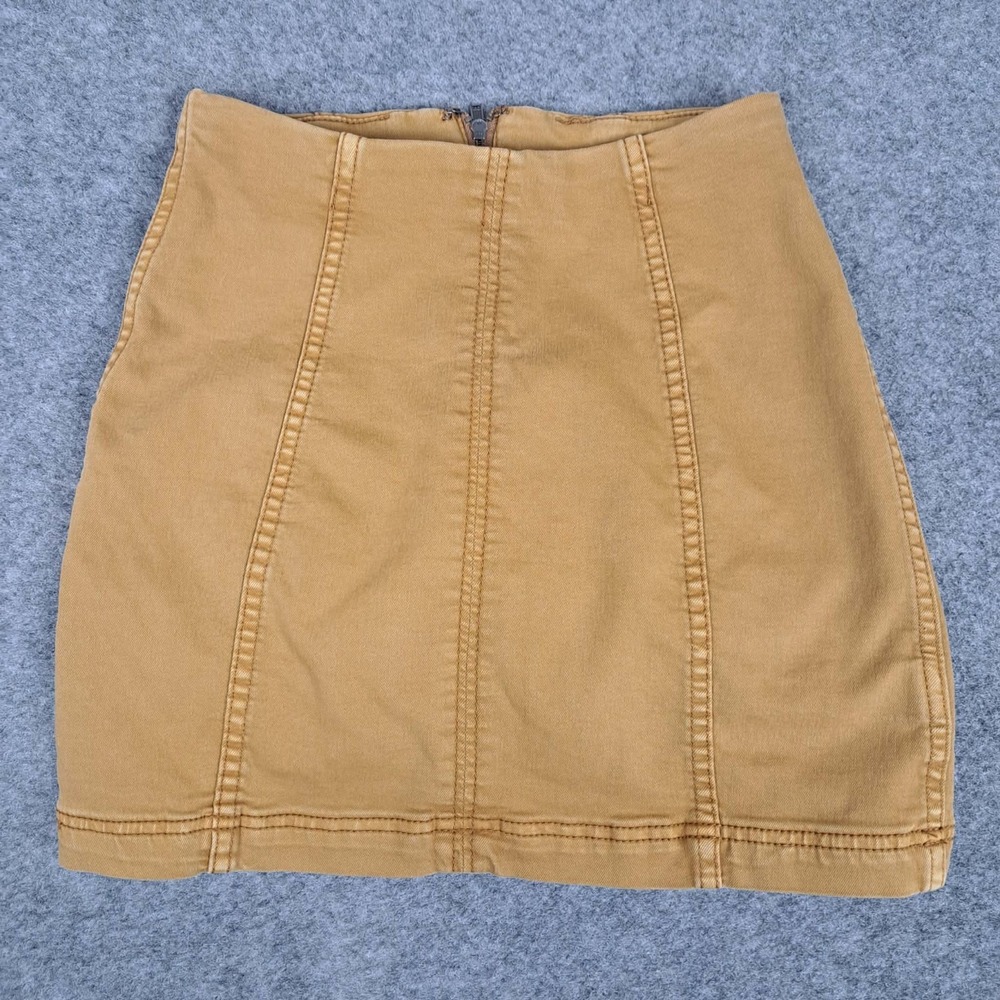 Free People Women's Modern Femme Khaki Golden Denim‎ Jean Short Mini Skirt Sz 0